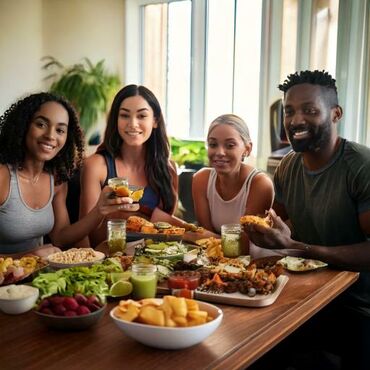 Group of people eating nutritious foods